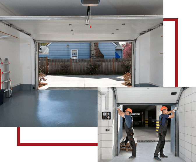 Two image TC Garage Door and Locksmith and Working on Garage Door opener